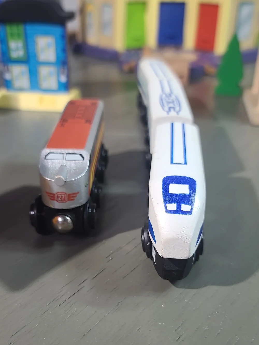 Kids Wooden Train Set - Blue & White Bullet Train Playset